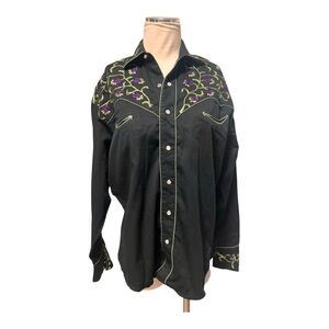 Rockmount Ranch Wear Tru-West Custom Snap Shirt Men Small Embroidered Purple